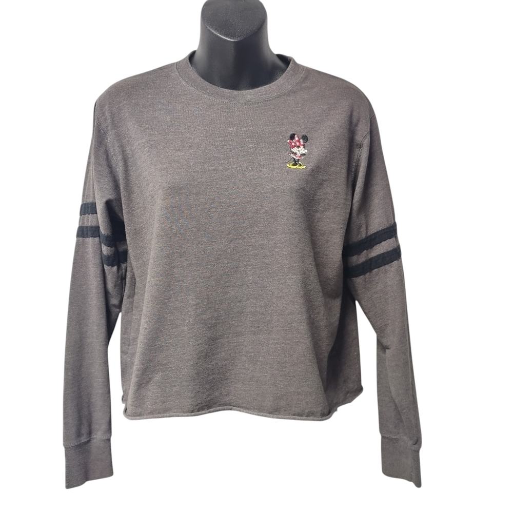 Disney Mickey Mouse Gray Cropped Pullover Top Shirt Womens Size SM